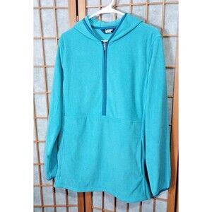 Lands' End Fleece Pullover Hoodie Womens L 14-16 Teal Half Zip Soft Cozy